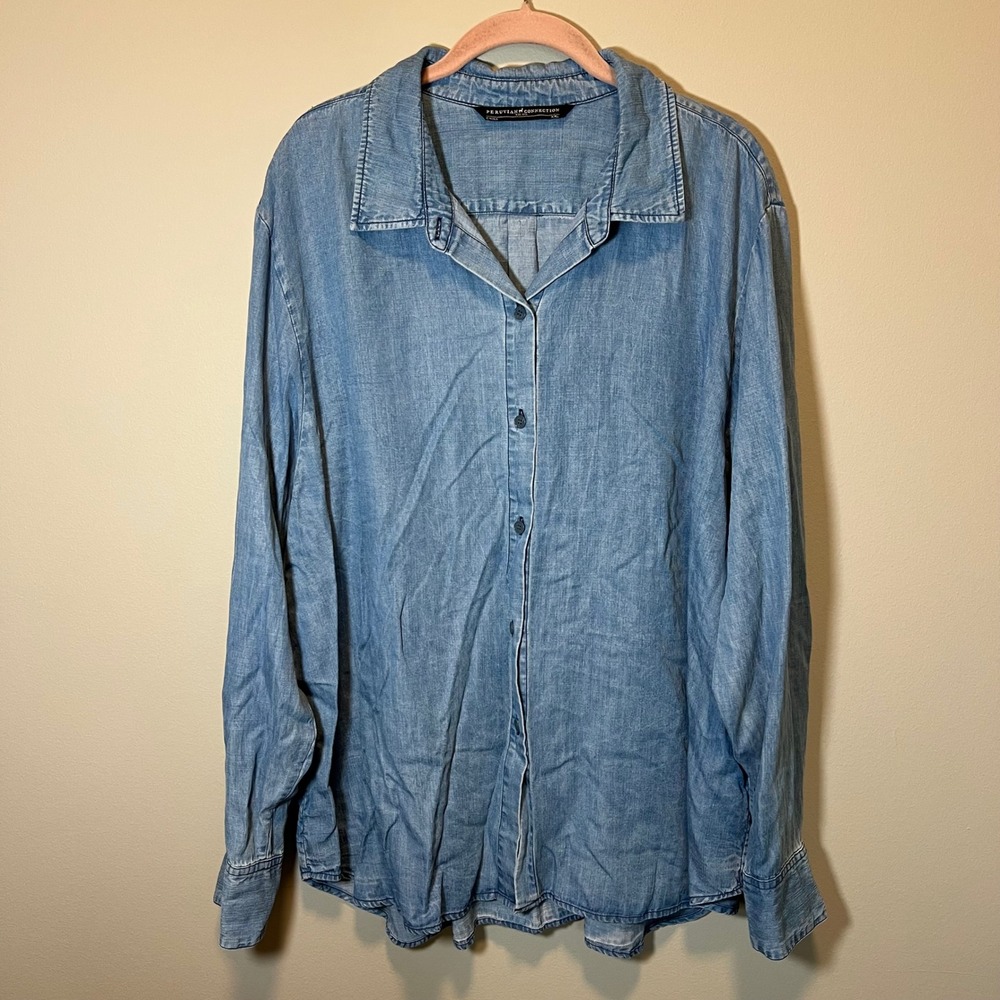 Peruvian Connection Women's XXL Blue Lyocell Chambray Button Down Shirt XXL
